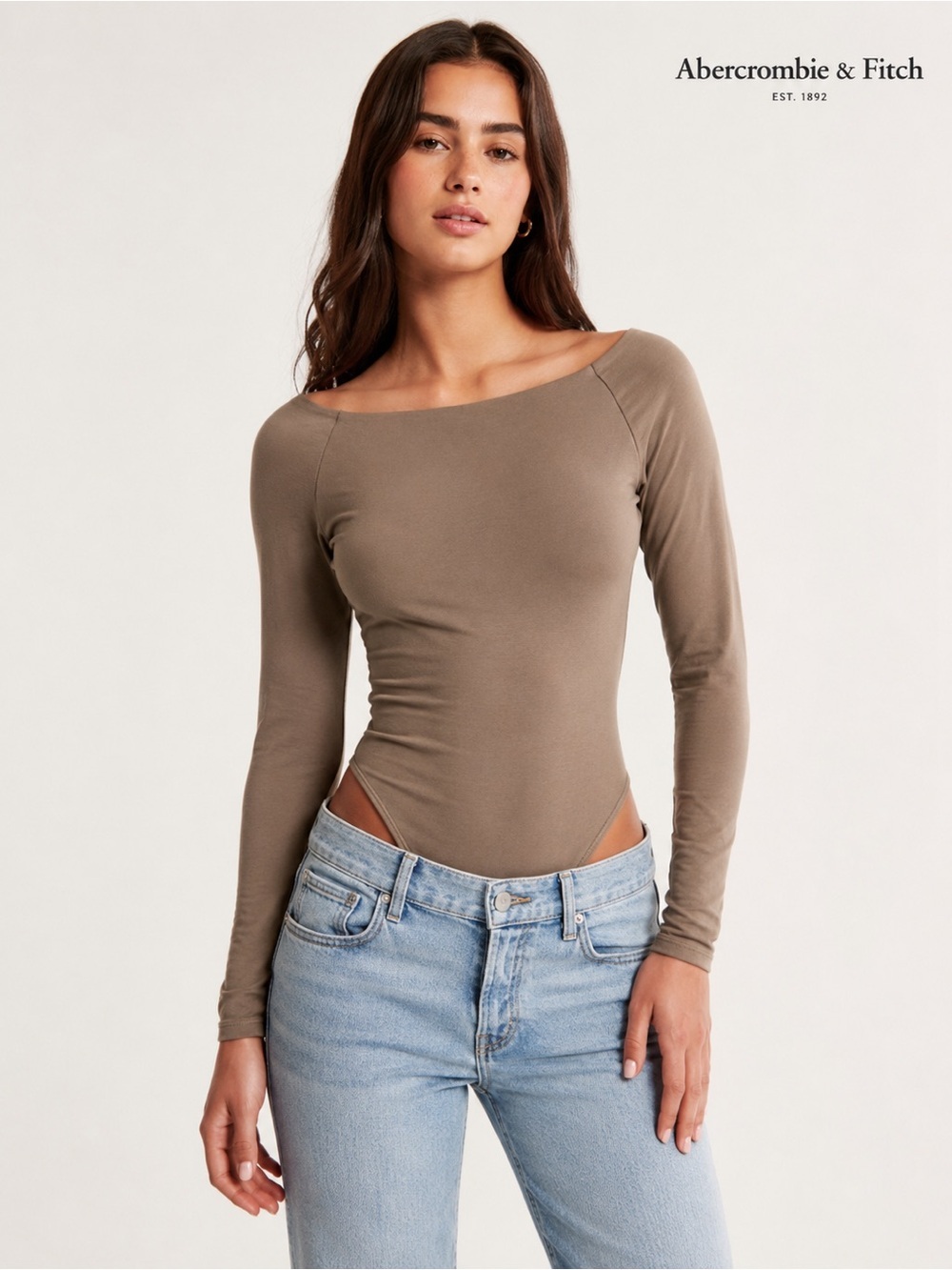 Abercrombie & Fitch Taupe Long Sleeve Bodysuit